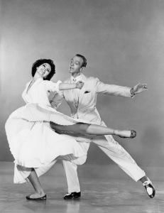 1953: Fred Astaire (1899 - 1987) and Cyd Charisse perform a dance routine in the film 'The Band Wagon', directed by Vincente Minnelli for MGM.